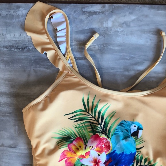 Gianni Bini Yellow Parrot One Piece bathing suit swim medium blue green pink - Picture 5 of 8